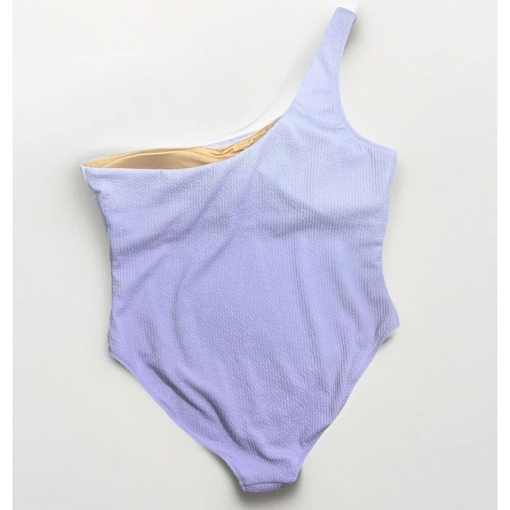 J Crew Ruched One-shoulder One-piece Swimsuit Sz 22 2X Textured Lilac Purple NWT